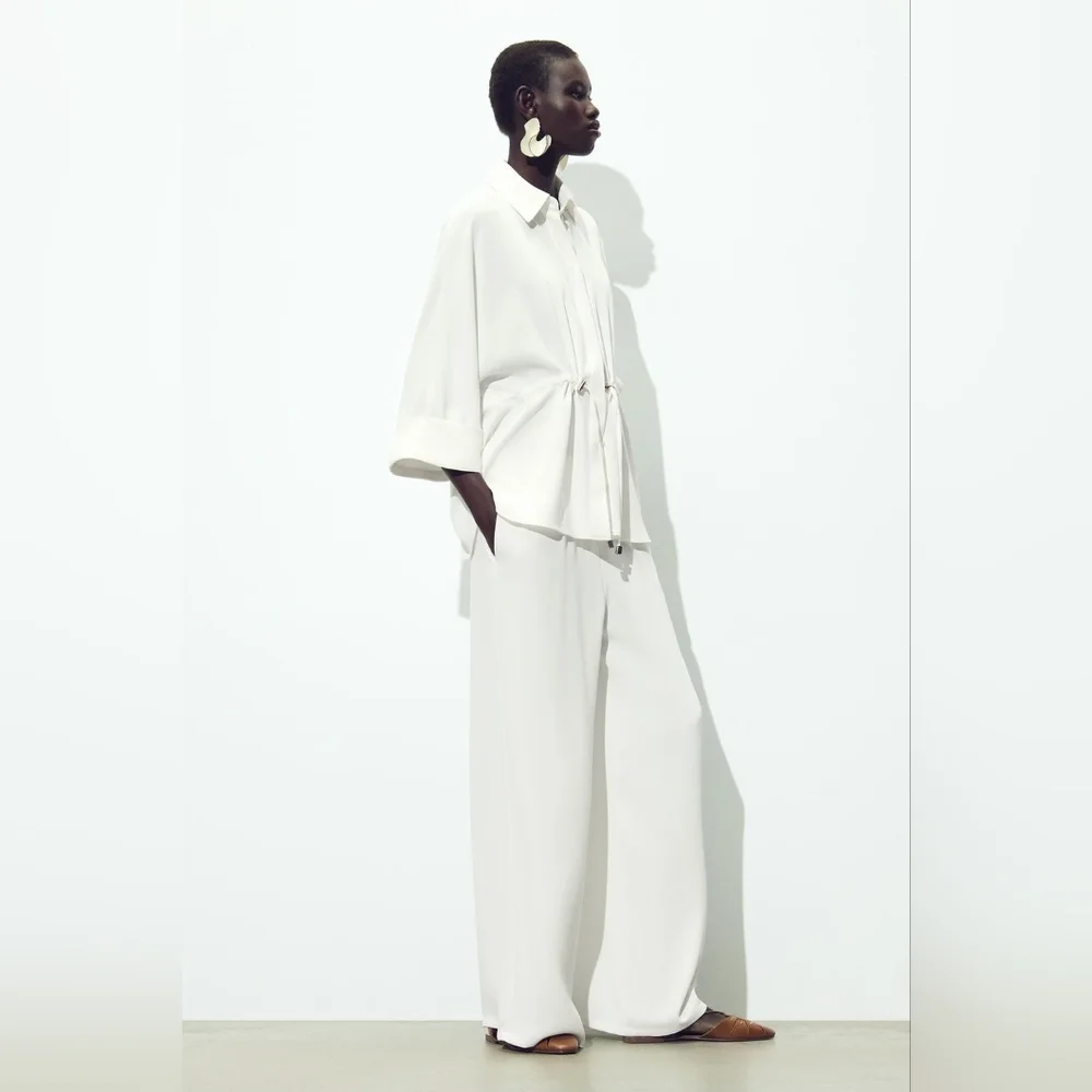 ZARA 2 PIECES SET GATHERED KIMONO SHIRT AND CREPE WIDE LEG PANTS SIZE XS/S - Picture 2 of 15